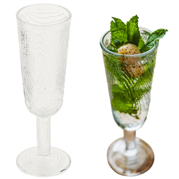 KIELISZEK DO SZAMPANA SZKLANY WZÓR PLASTRA DREWNA ARBRE PRZEZROCZYSTY