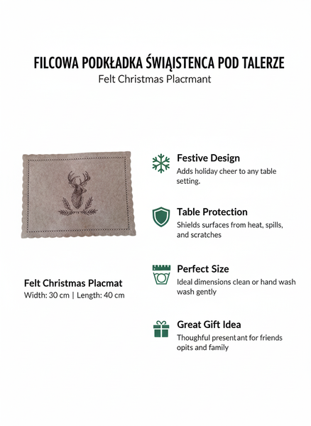 FILCOWA PODKŁADKA ŚWIĄTECZNA POD TALERZE BEŻOWA 30×40 CM DO DEKORACJI