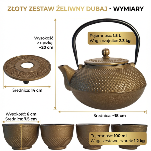 CZAJNIK ŻELIWNY 1,5L ZAPARZACZ DO HERBATY 4 CZARKI ZESTAW 5 ele NA PREZENT