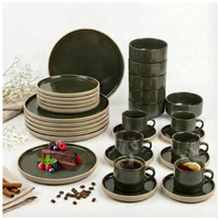 SERWIS OBIADOWYO KAWOWY 30 EL. DLA 6 OSÓB FILIŻANKI DO KAWY GREEN CERAMIKA