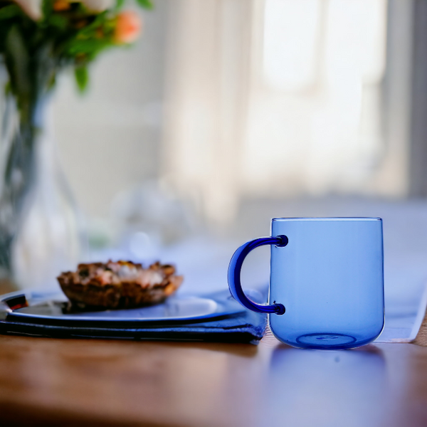 SZKLANKA SZKLANA KUBEK DO KAWY I HERBATY 310 ml. 8,7 cm BŁĘKIT