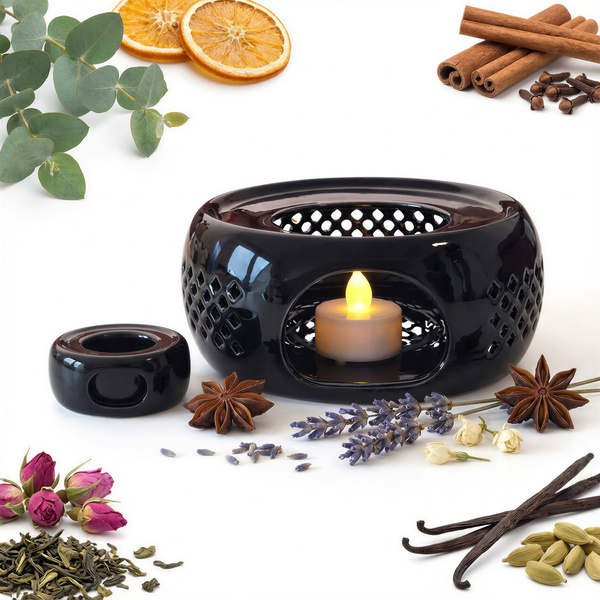 PODGRZEWACZ CERAMICZNY DO DZBNAKA CZAJNIKA NA ŚWIECZKĘ TEA LIGHT CZARNY