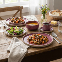 SERWIS OBIADOWYO KAWOWY 30 EL. DLA 6 OSÓB FILIŻANKI DO KAWY FIOLET CERAMIKA