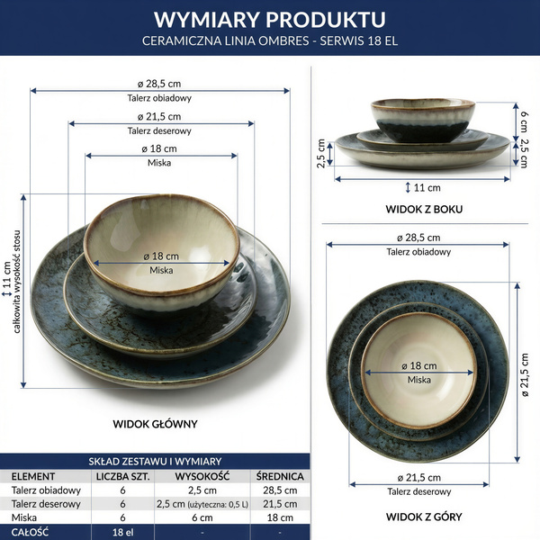 SERWIS OBIADOWY KOMPLET TALERZY 18EL. ZASTAWA OBIADOWA ZESTAW NA 6 OSÓB