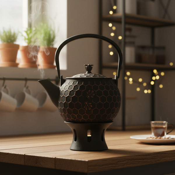 CZAJNIK ŻELIWNY IMBRYK 1,8L ZAPARZACZ DO HERBATY + PODGRZEWACZ + WIDELCZYK