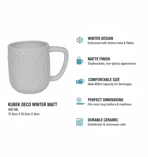 KUBEK 300 ML ZIMOWY ŚWIĄTECZNY DECO, BEŻ DO GORĄCYCH NAPOJÓW ZMYWARKA
