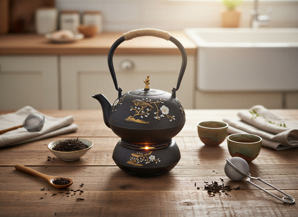 CZAJNIK ŻELIWNY 1L ZAPARZACZ DO HERBATY ZIÓŁ 2 CZARKI ŻELIWNE + PODGRZEWACZ