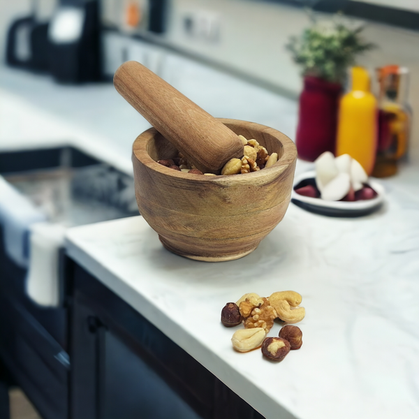 MOŹDZIERZ Z TŁUCZKIEM KUCHENNY Z DRZEWA AKACJI DO PRZYPRAW I ZIÓŁ