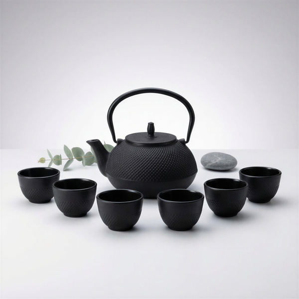 CZAJNIK ŻELIWNY ZAPARZACZ 1,8L Z ZESTAW 6 CZAREK DO HERBATY ZIÓŁ CZARNY