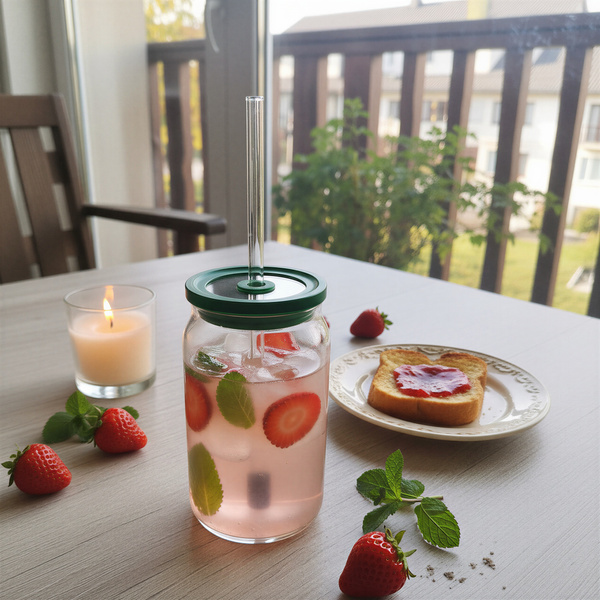 KUBEK BIDON 0,5L EKO BUTELKA PRZEZROCZYSTY Z POKRYWKĄ I SŁOMKĄ DO NAPOJÓW