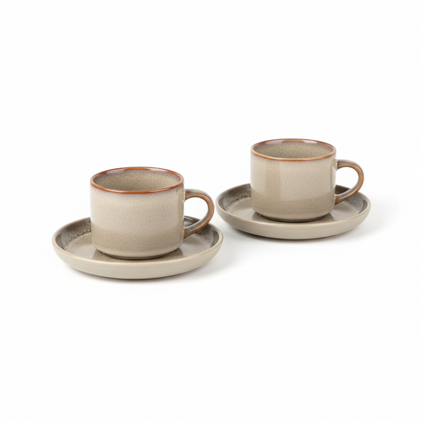 FILIŻANKI ZESTAW KAWOWY ZE SPODKAMI DO KAWY HERBATY 200 ML BEŻOWY Ø 8,5 CM