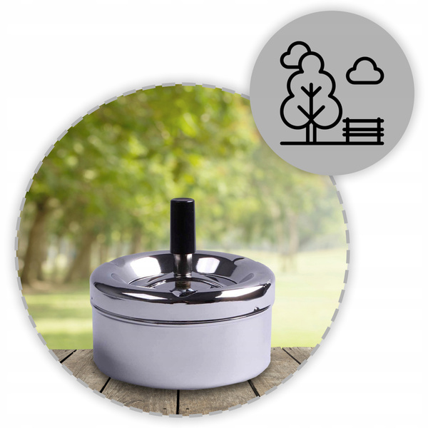 POPIELNICZKA POPIELNICA OBROTOWA ZAMYKANA METALOWA SREBRNA