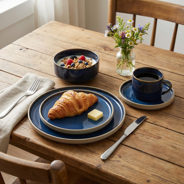 SERWIS OBIADOWYO KAWOWY 30 EL. DLA 6 OSÓB FILIŻANKI DO KAWY BLUE CERAMIKA