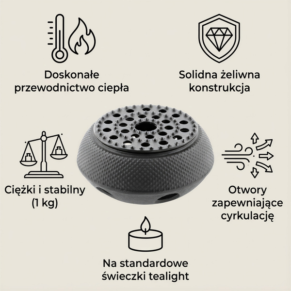 PODGRZEWACZ ŻELIWNY CZARNY Ø 14,7 CM DO PODGRZEWANIA SOLIDNY NA ŚWIECZKI