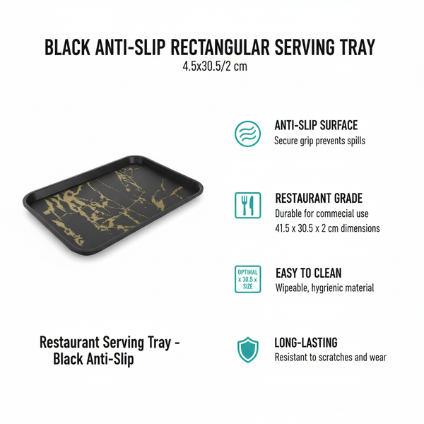 TACA KELNERSKA KUCHENNA CZARNA ANTYPOŚLIZGOWA Z TWORZYWA 41,5×30,5×2 CM