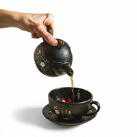 ZAPARZACZ FILIŻANKA SPODEK 0,4L ZESTAW CZARNY ŻELIWNY DO HERBATY PTASZEK