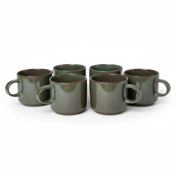 KUBKI DO KAWY HERBATY KUBEK ZESTAW 6 SZT. CIEMNOZIELONY MAT 350 ML Ø 9,5 CM