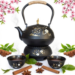 CZAJNIK ŻELIWNY 1L ZAPARZACZ DO HERBATY ZIÓŁ 2 CZARKI ŻELIWNE + PODGRZEWACZ