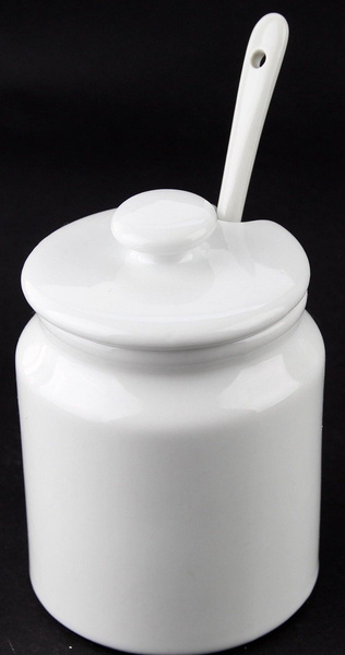 CUKIERNICA BIAŁA PORCELANOWA Z ŁYŻECZKĄ I POKRYWKĄ