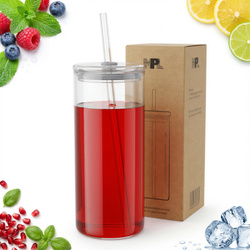 KUBEK BUTELKA SZKLANA BIDON ZE SŁOMKĄ 600ml SZKLANKA