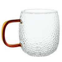 SZKLANKA KUBEK SZKLANY DO KAWY I HERBATY 330 ml. Z BURSZTYNOWYM UCHEM