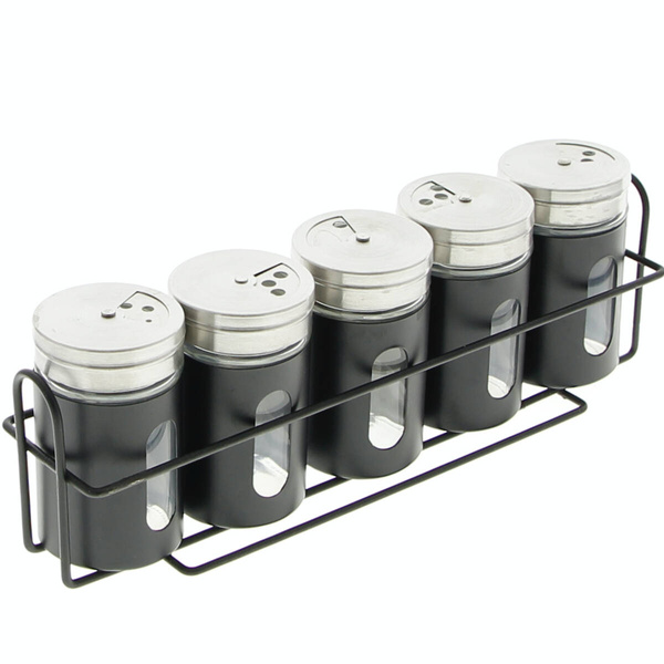STOJAK NA PRZYPRAWY PÓŁKA PRZYPRAWNIK 5 SZTUK STALOWY CZARNY ORGANIZER