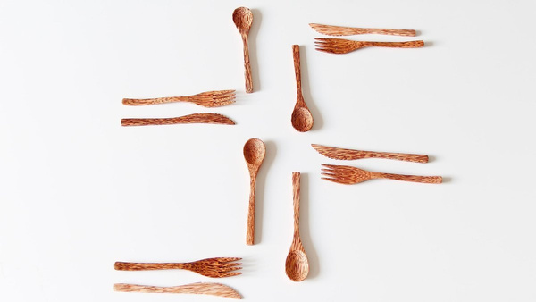 SZTUĆCE DREWNIANE KOKOS WIDELEC NÓŻ ŁYŻKA ZESTAW