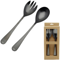 ŁYŻKI DŁUGIE SZTUĆCE DO SAŁAT SAŁATEK WIDELEC ŁYŻKA ZESTAW 2SZT CZARNE