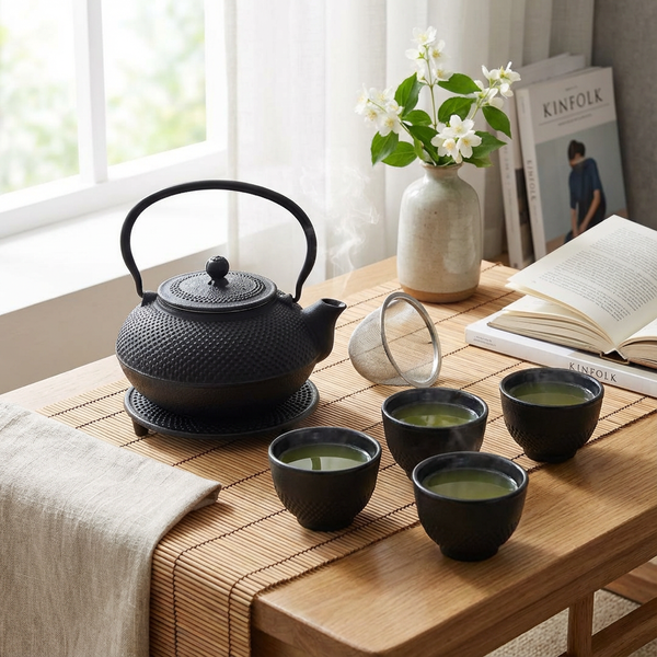 CZAJNIK IMBRYK ŻELIWNY 1,5L ZESTAW 6 SZT. CZARNY DO HERBATY Ø 18 CM