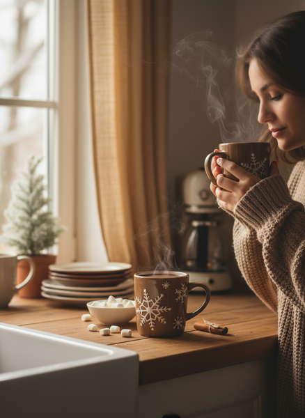 DUŻY KUBEK ŚWIĄTECZNY DO CZEKOOLADY 600ML BRĄZOWY BŁYSZCZĄCY ZMYWARKA Ø 9,5
