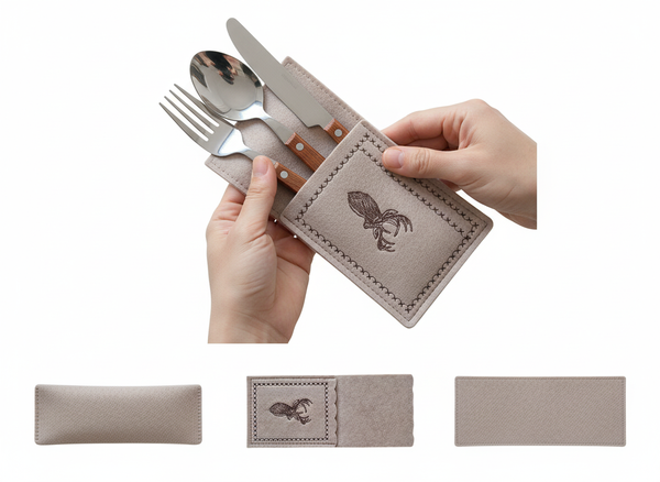 ETUI NA SZTUĆCE KIESZONKA DEKORACYJNA FILCOWA ZESTAW 2 SZT BEŻOWE 23X10 cm