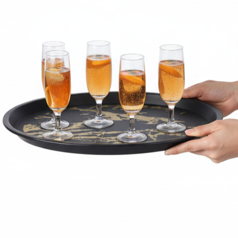 TACA KUCHENNA KELNERSKA ANTYPOŚLIZGOWA TWORZYWO CZARNA Z WZOREM 41CM