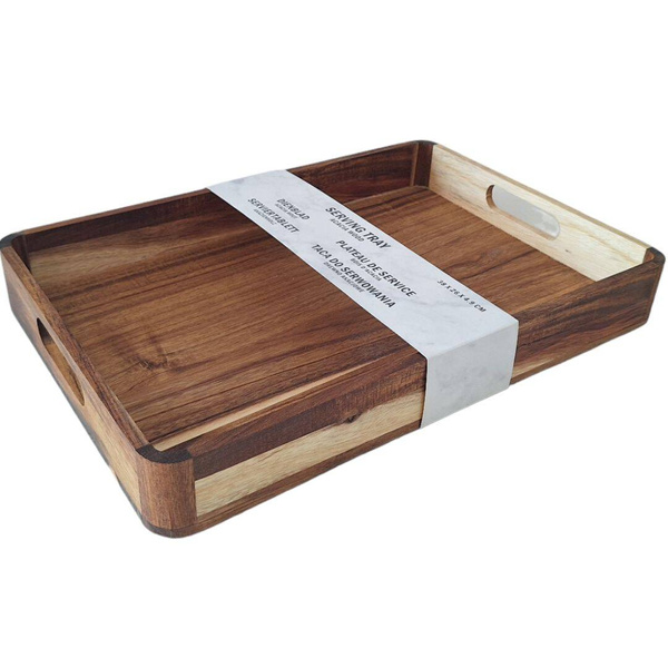 TACA ŚNIADANIOWA TACKA DREWNIANA DESKA DO SERWOWANIA PODAWANIA 38x26x4,9cm