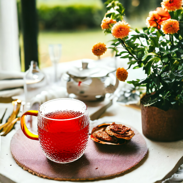 SZKLANKA KUBEK SZKLANY DO KAWY I HERBATY 330 ml. Z BURSZTYNOWYM UCHEM