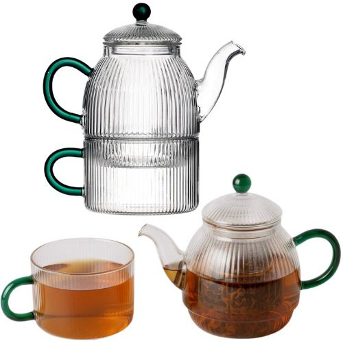 CZAJNIK DZBANEK Z ZAPARZACZEM 0,5L Z FILIŻANA 250ml ZESTAW DO HERBATY SZKŁO