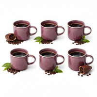 KUBKI DO KAWY HERBATY KUBEK ZESTAW 6szt FIOLOTOW-ŚLIWKOWY CERAMIKA 350 ml