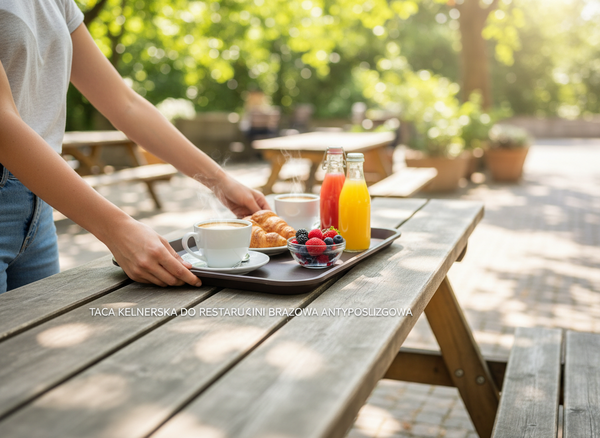 TACA KELNERSKA KUCHENNA ANTYPOŚLIZGOWA BRĄZOWA PROSTOKĄTNA 41,5×30,5×2cm
