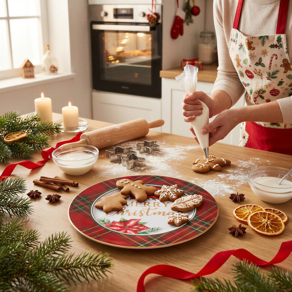 TACA METALOWA 323CM DEKORACYJNA ZIMOWA PODTALERZ 33 CM DO OZDABIANIA