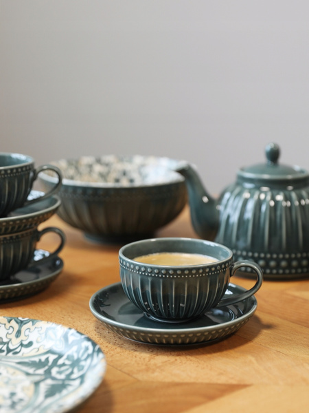 Ceramiczna filiżanka ze spodkiem linia MOSAIQUE BEIGE 250ml