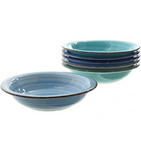 TALERZ GŁĘBOKI OBIADOWY ŚNIADANIOWY DO ZUPY 21 cm 6X SZTUK NIEBIESKI MIX
