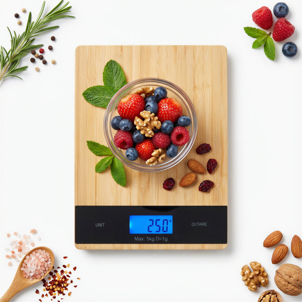 WAGA KUCHENNA ELEKTRONICZNA LCD BAMBUSOWA DO 5 KG