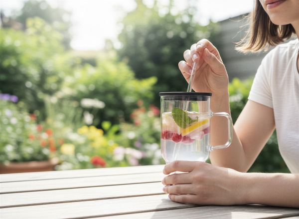 KUBEK BIDON SZKLANY TYPU STANLEY BIG 1,1L PRZEZROCZYSTY Z POKRYWKĄ I SŁOMKĄ