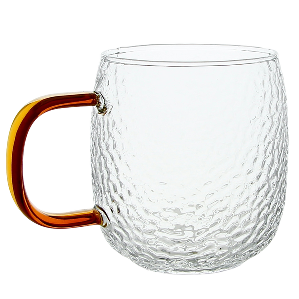 SZKLANKA KUBEK SZKLANY DO KAWY I HERBATY 330 ml. Z BURSZTYNOWYM UCHEM