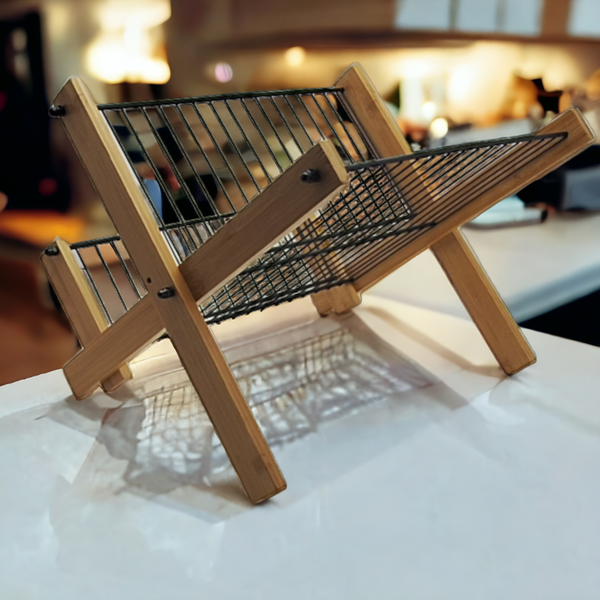 SUSZARKA DO NACZYŃ SKŁADANA DWUPOZIOMOWA STOJĄCA OCIEKACZ BAMBUSOWY