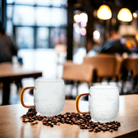 SZKLANKA KUBEK SZKLANY DO KAWY I HERBATY 330 ml. Z BURSZTYNOWYM UCHEM