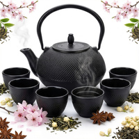 CZAJNIK ŻELIWNY ZAPARZACZ 1,8L Z ZESTAW 6 CZAREK DO HERBATY ZIÓŁ CZARNY