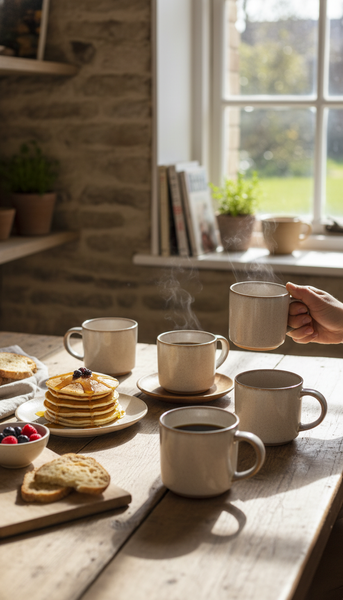 KUBKI DO KAWY HERBATY KUBEK ZESTAW 6 SZT BEŻOWO SZARE 350 ML Ø 9,5 CM