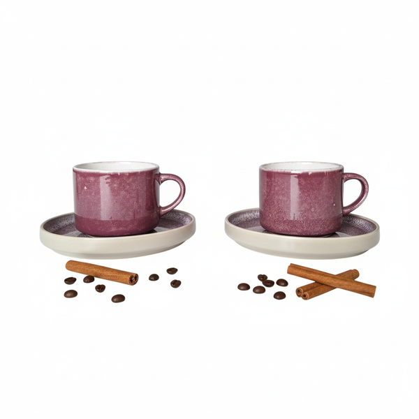 FILIŻANKI ZESTAW KAWOWY ZE SPODKAMI DO KAWY HERBATY 200 ml ŚLIWKOWE Ø 8,5cm