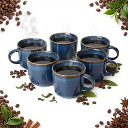 KUBKI DO KAWY HERBATY KUBEK ZESTAW 6 SZTUK 350 ML CIEMNONIEBIESKIE CERAMIKA