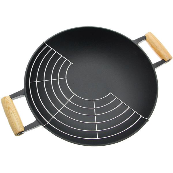 WOK ŻELIWNY PATELNIA 37 CM Ø POKRYWKA ZESTAW + PRZYBORY